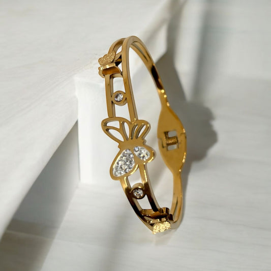 Dual Wings Butterfly Bangle Bracelet: 18k Gold Plated Anti Tarnish Bangle Bracelet