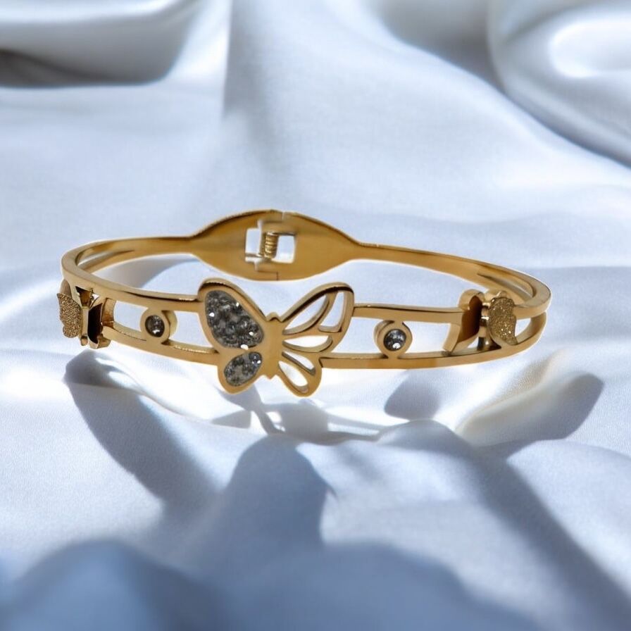 Dual Wings Butterfly Bangle Bracelet: 18k Gold Plated Anti Tarnish Bangle Bracelet