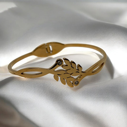 Resilient Leaf Bangle Bracelet: 18k Gold Plated Anti Tarnish Bracelet