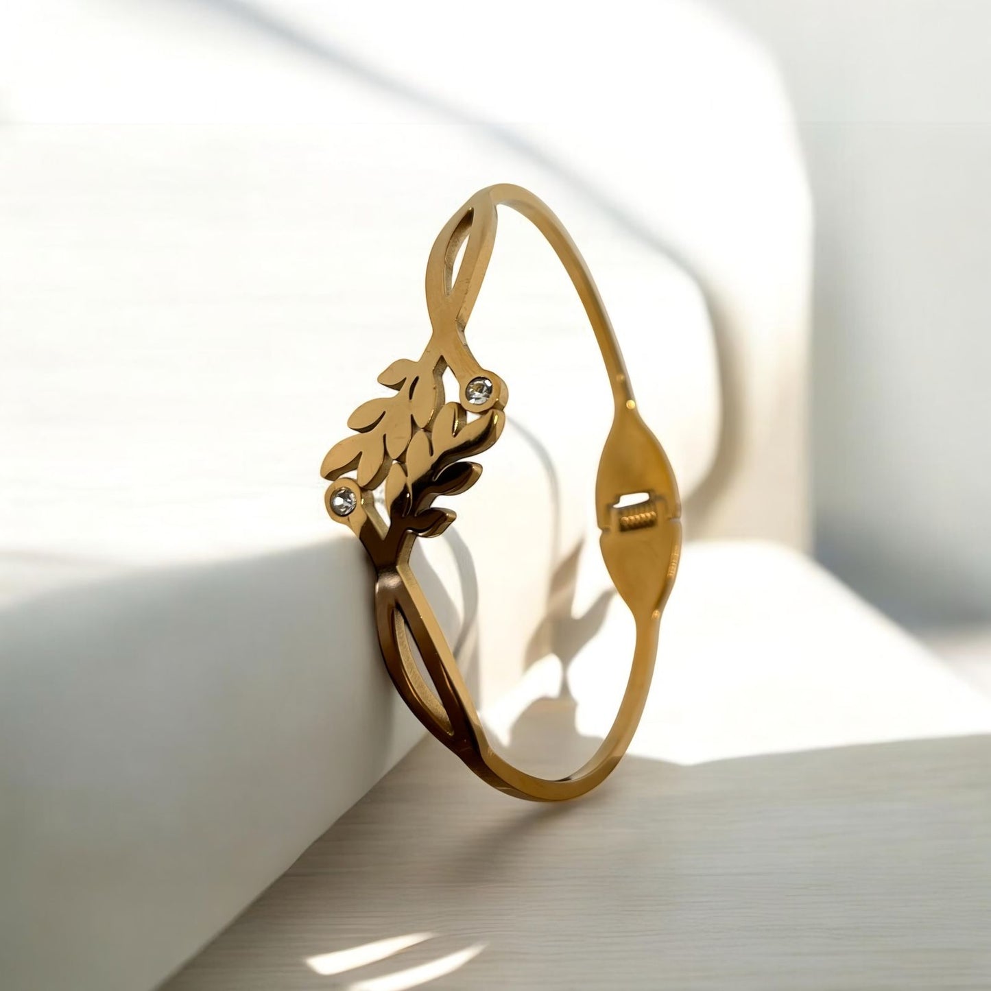 Resilient Leaf Bangle Bracelet: 18k Gold Plated Anti Tarnish Bracelet