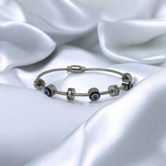 Sacred Shield Sterling Silver Evil Eye Bangle Bracelet : Anti Tarnish & Hypoallergic