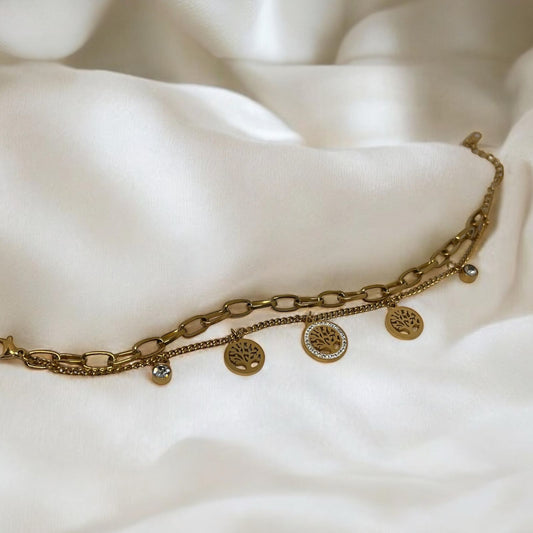 Tree of Life Double Layered Bracelet - 18K Gold Plated Anti Tarnish Bracelet