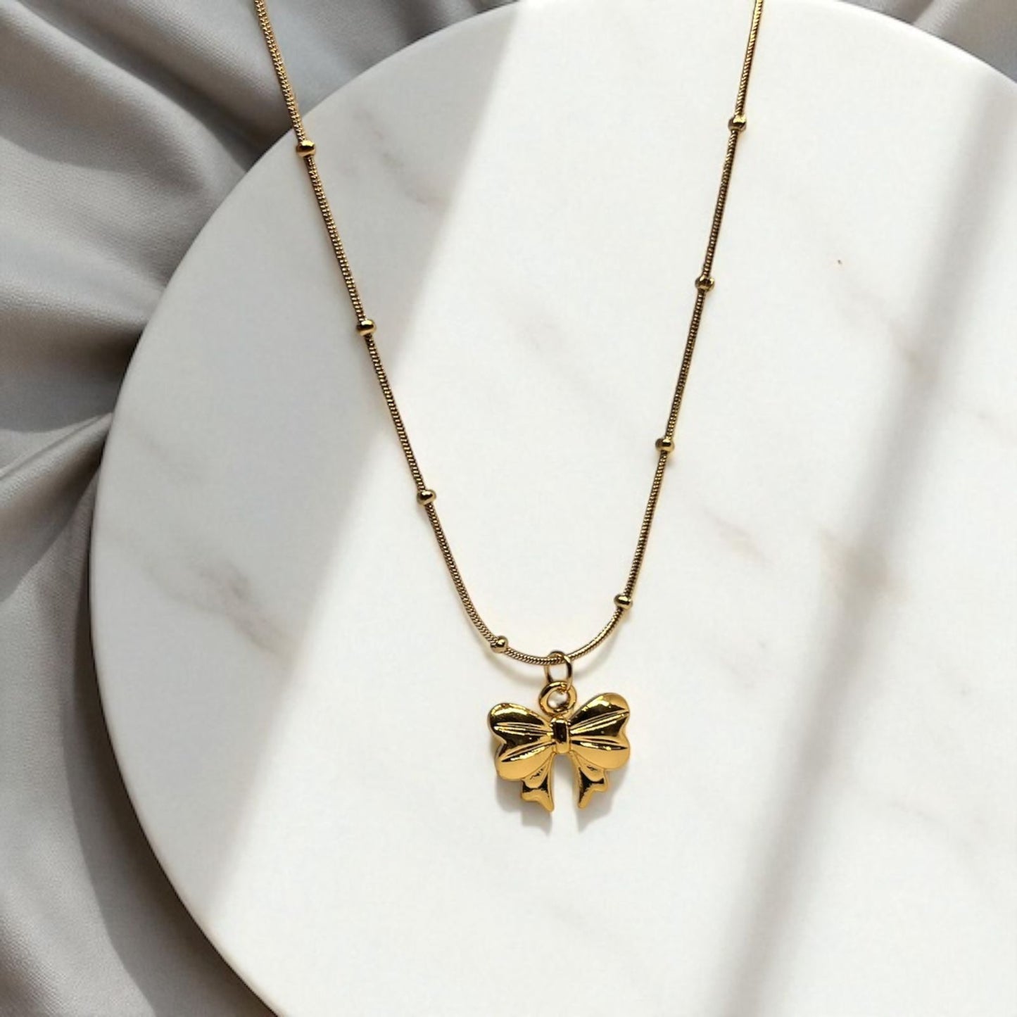 Bow Charm Necklace: 18k Gold Plated Anti Tarnish Necklace