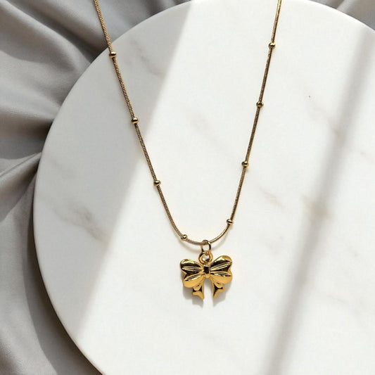 Bow Charm Necklace: 18k Gold Plated Anti Tarnish Necklace