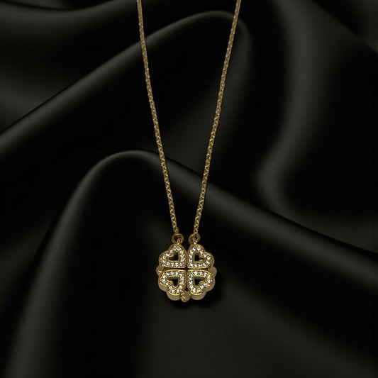 Elysian Bloom Clover Heart Necklace- 18k Gold Plated Anti Tarnish Chain