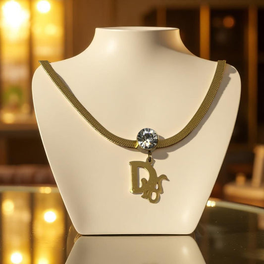 Dior-Inspired Script Letter Pendant – 18K Gold Plated Fashion Necklace