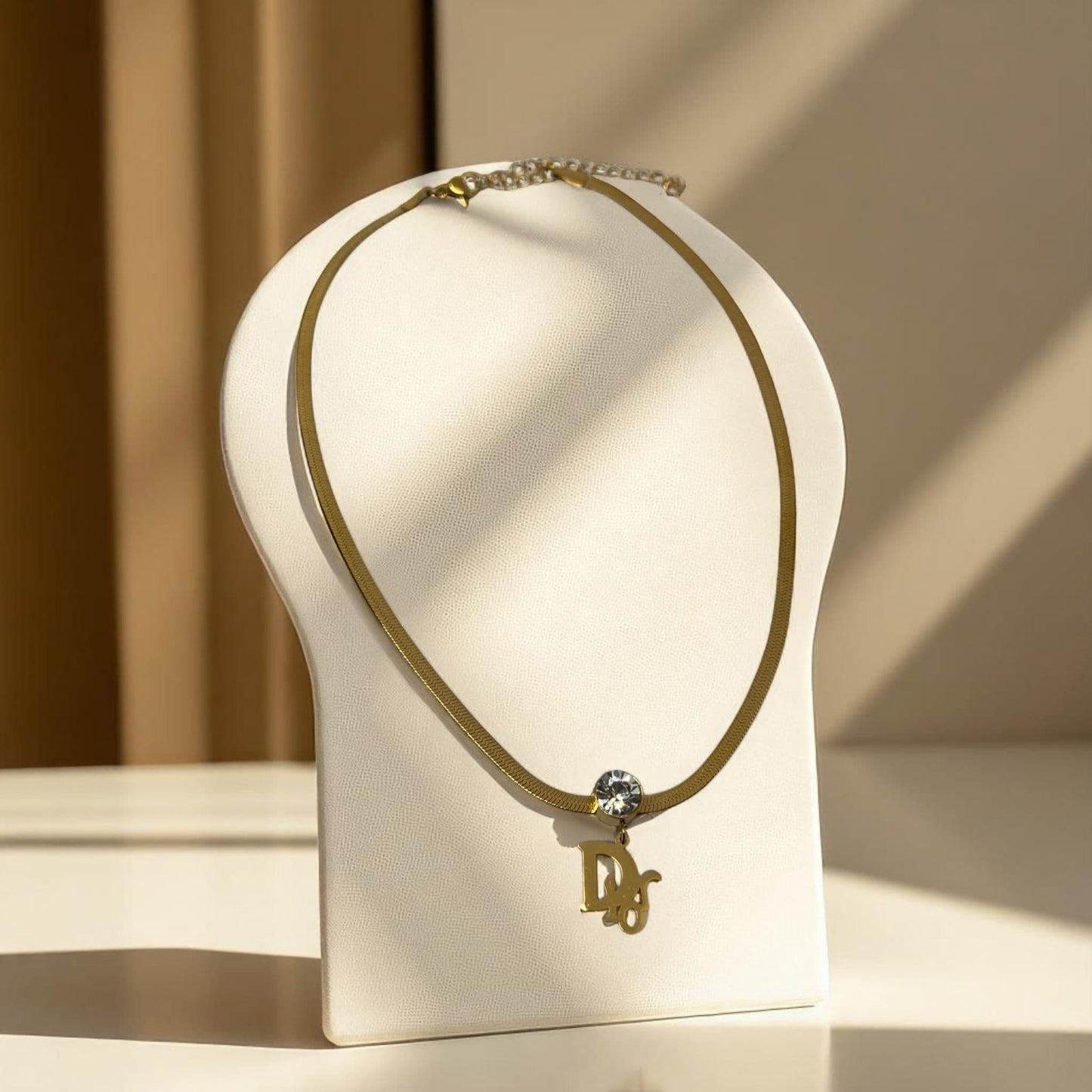 Dior-Inspired Script Letter Pendant – 18K Gold Plated Fashion Necklace