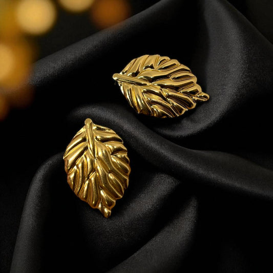 The Forever Leaf Studs – Timeless 18K Gold Plated Anti Tarnish Earrings